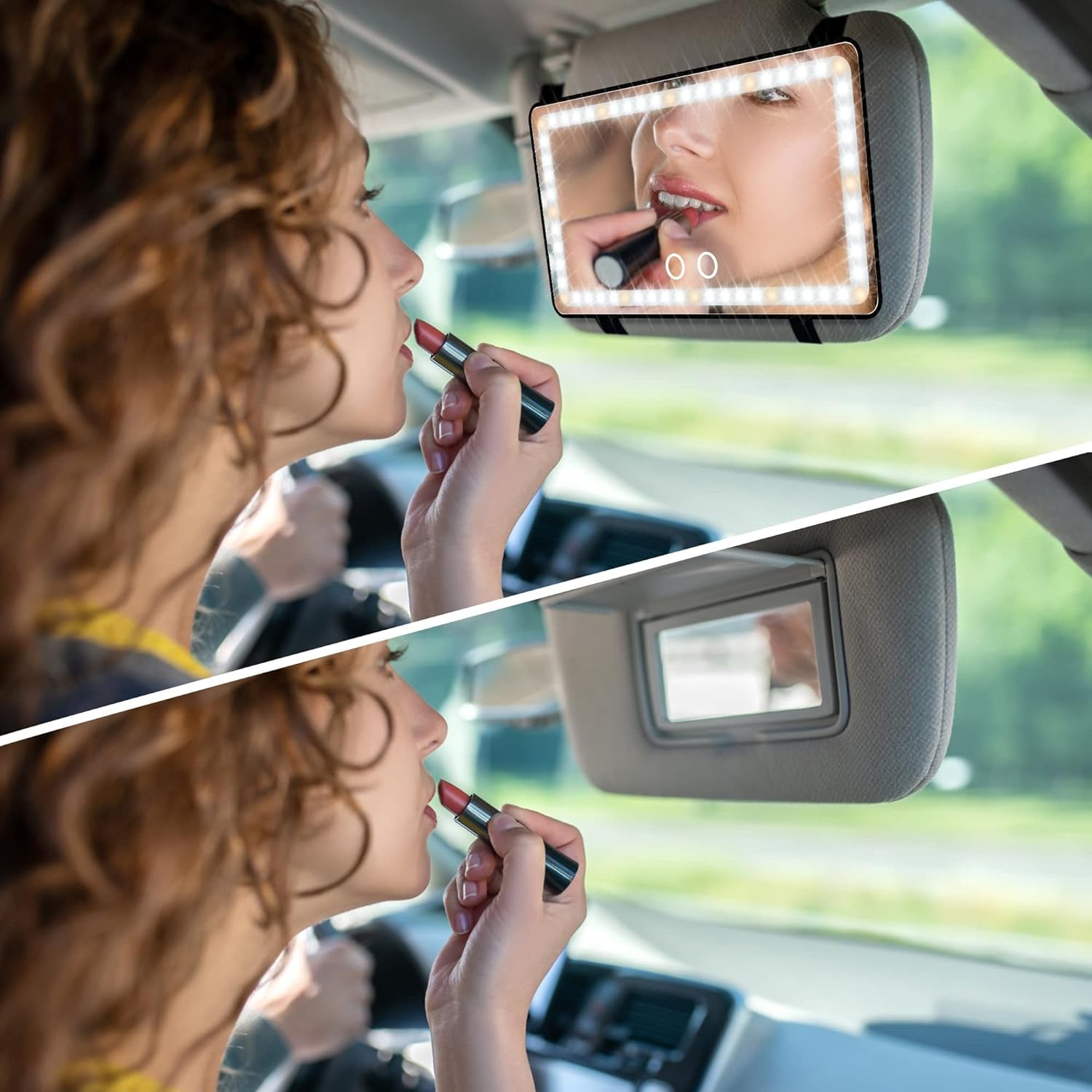 Car Sun Visor Vanity Mirror with Lights, Rechargeable Car Makeup Mirror Accessories, Birthday Gifts for Women Girl, 3 Light Modes, Dimmable Touch Led Screen, Universal for Car Truck