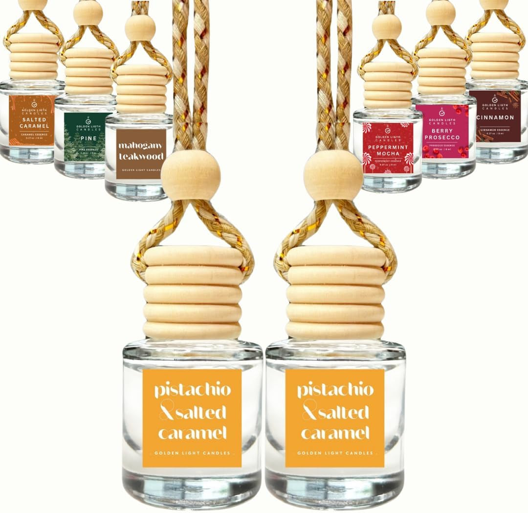 Car Air Freshener Hanging (Pack of 2) | Pistachio and Salted Caramel Car Scent | Cute Car Fragance Oil Diffuser | Car Fresheners for Women and Men | Made in USA | Buy 2+ and save 33%*
