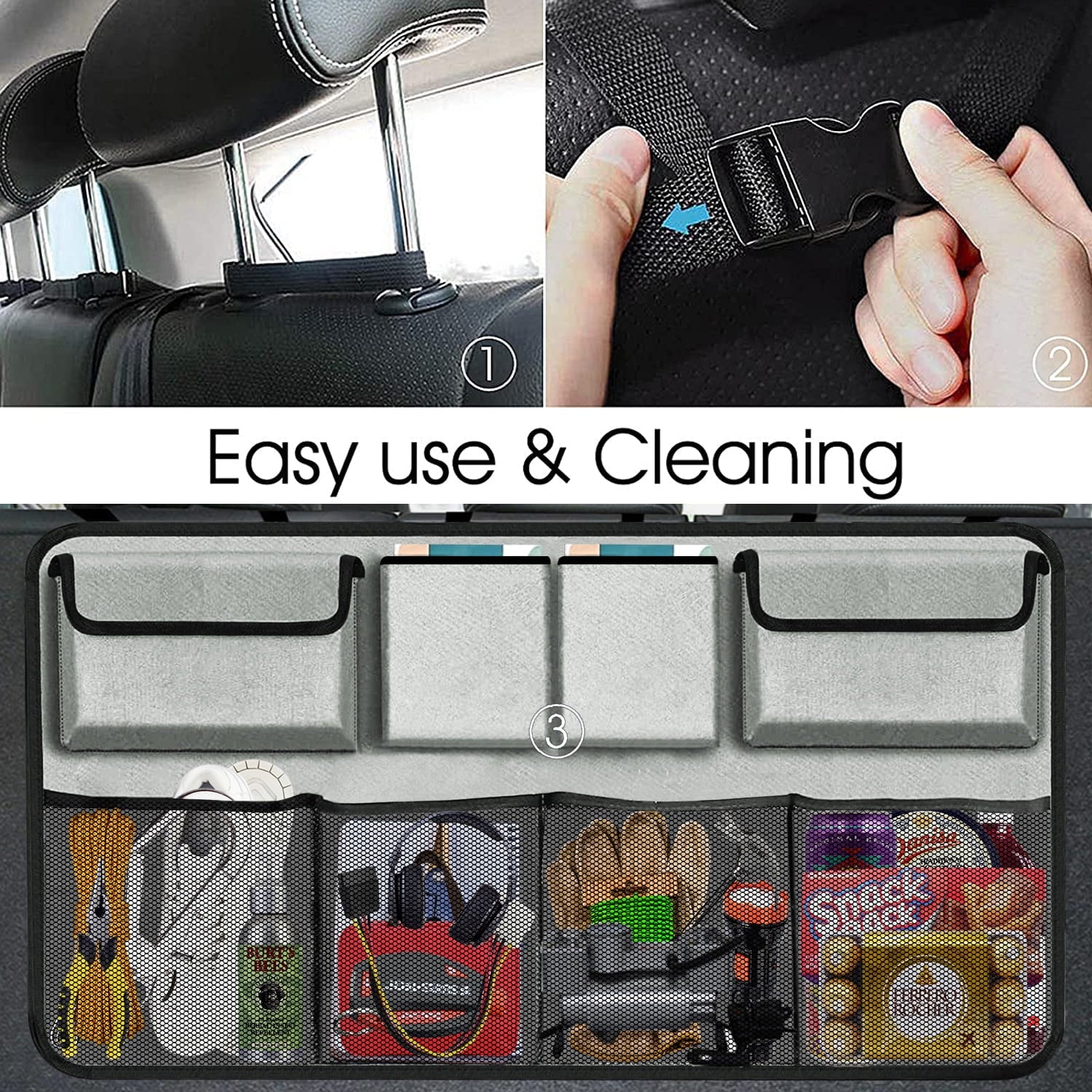 Car Trunk Organizer, Backseat Hanging Organizer with 8 Large Storage Bag Super Capacity -Trunk Organizer for Suv,Truck,Van -Your Space Saving Expert